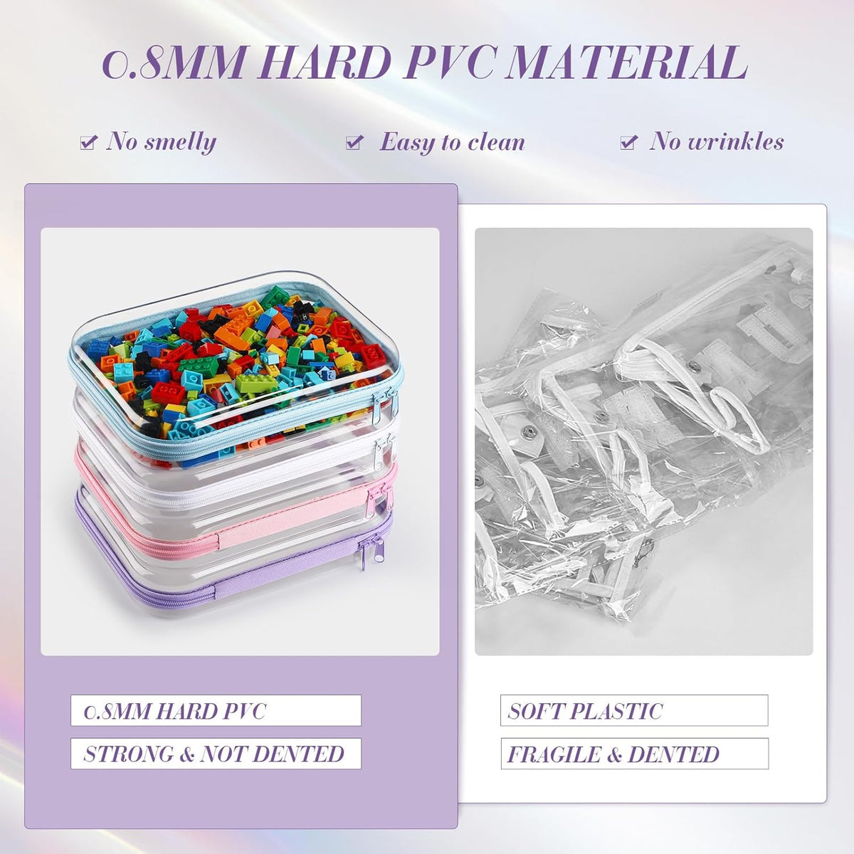 Hoolerry 4 Pcs Hard Clear Zipper Case Makeup Bags Plastic Pencil Pouch Transparent Storage Box