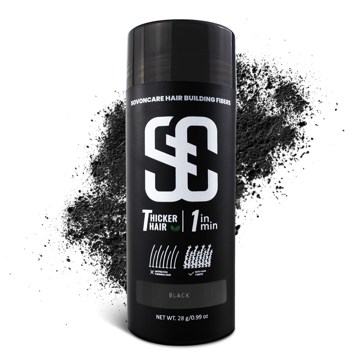 SOVONCARE Hair Fibers for Thinning Hair, Black Hair Building Fibers for Bald Spots Undetectable &