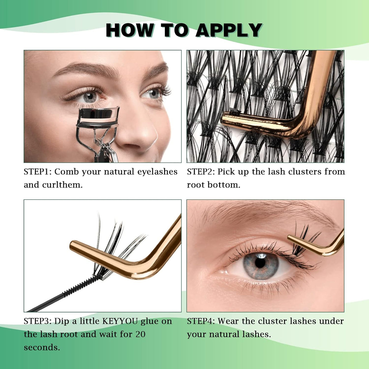 Lash Clusters 300pcs Individual Lashes 30D 0.07D Curl 18mm DIY Eyelash Extension KEYYOU Large Tray