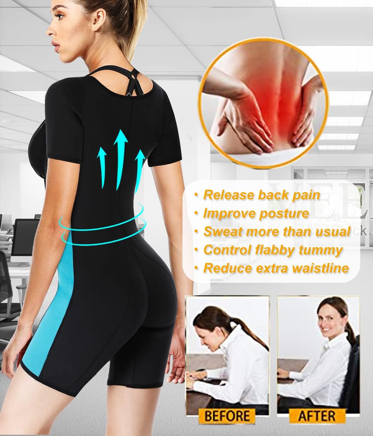 NonEcho Neoprene Sweat Sauna Suit Shaper for Women Slimming Full Body Shapewear Waist Trainer