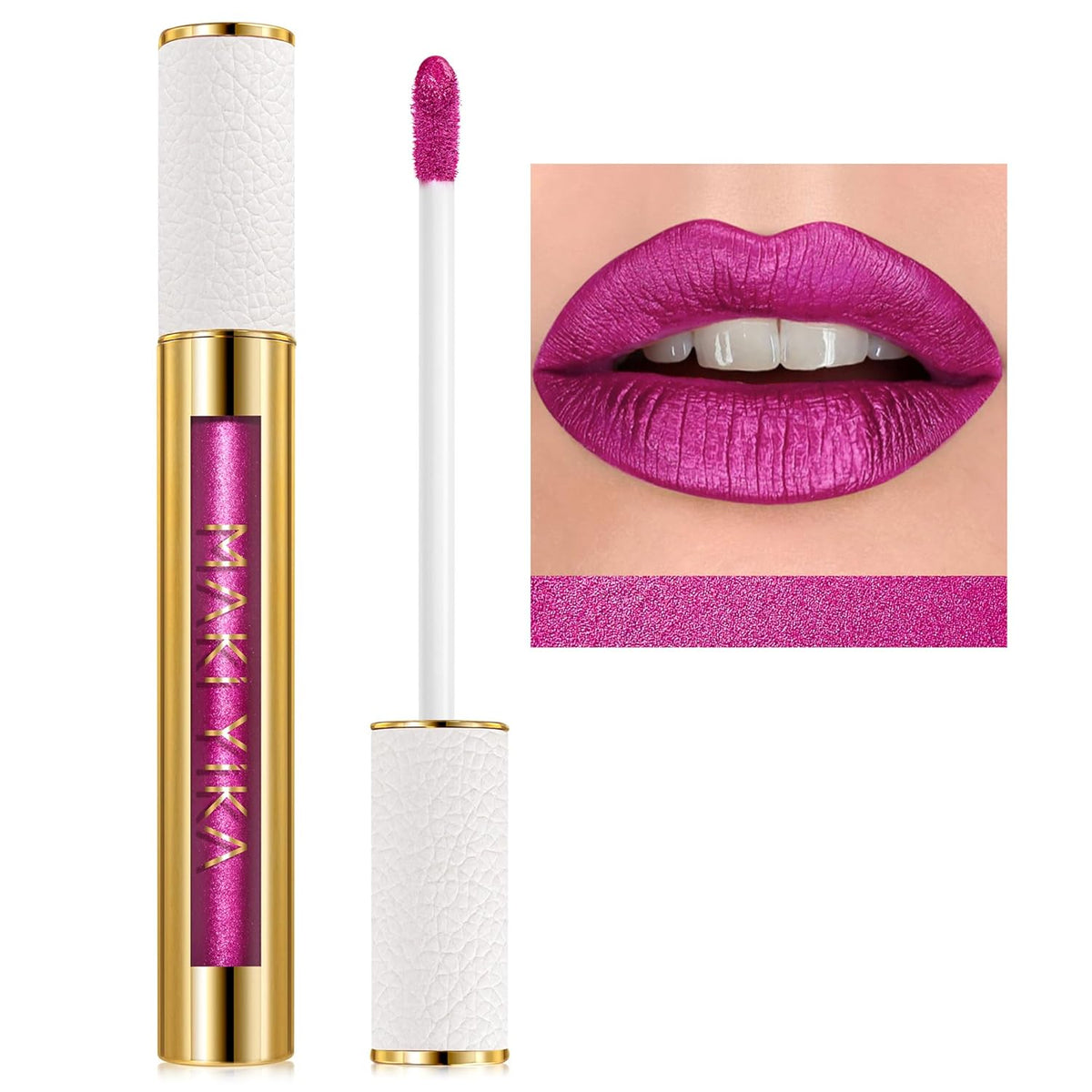 MAKI YIKA Hot Pink Lipstick for Women Metallic Lipsticks Glitter Long Lasting Lipstick No Smudge No
