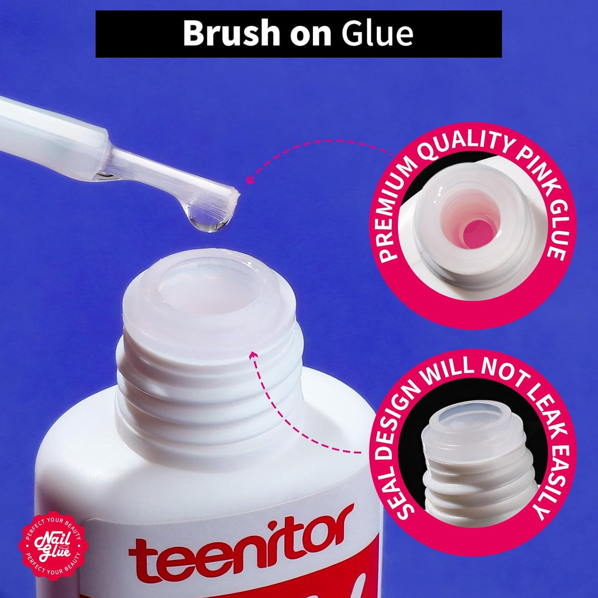 Teenitor Strong Nail Glue, 42ml Professional for Press Ons, Brush-On for Acrylic Nails, Bond With