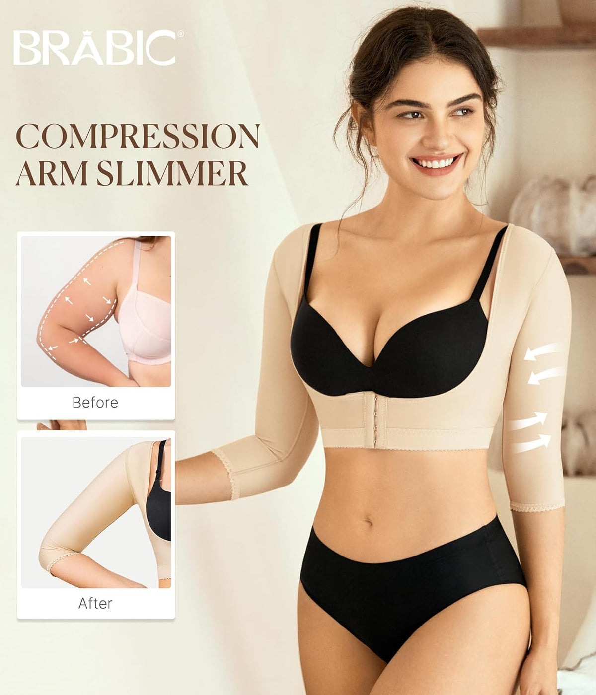BRABIC Upper Arm Shaper Post Surgical Slimmer Compression Sleeves Posture Corrector Tops Shapewear