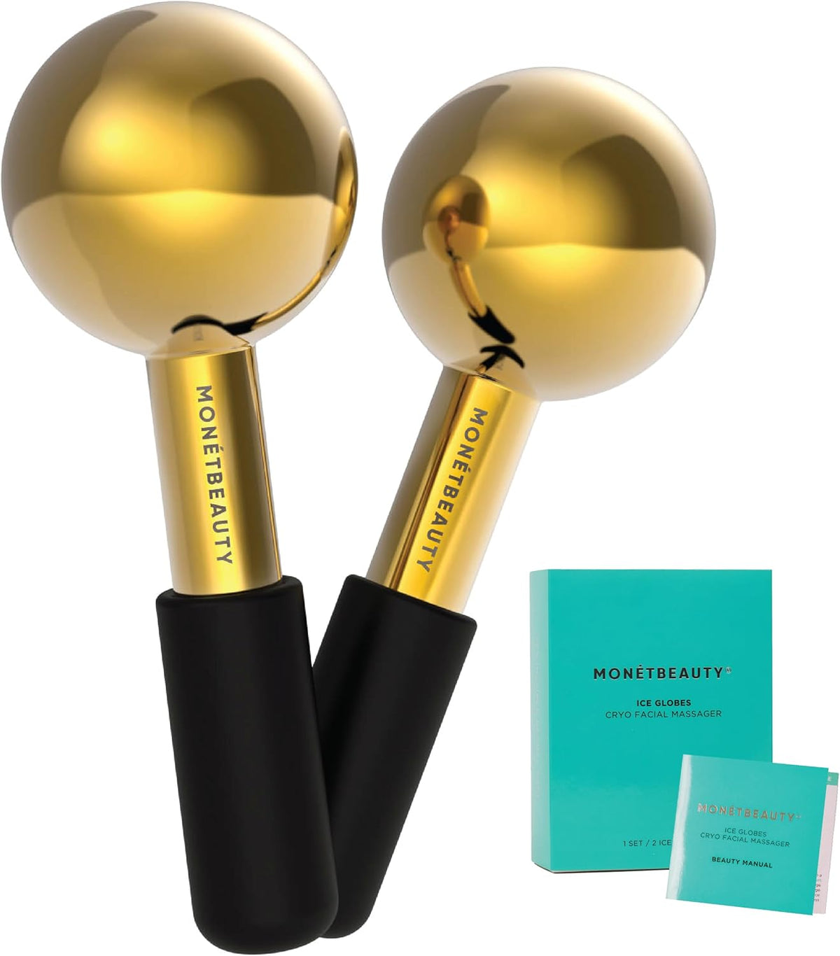 Stainless Steel Ice Globes for Facials (Gold Black Handle), Durable Cryo Globes Instantly Reduce