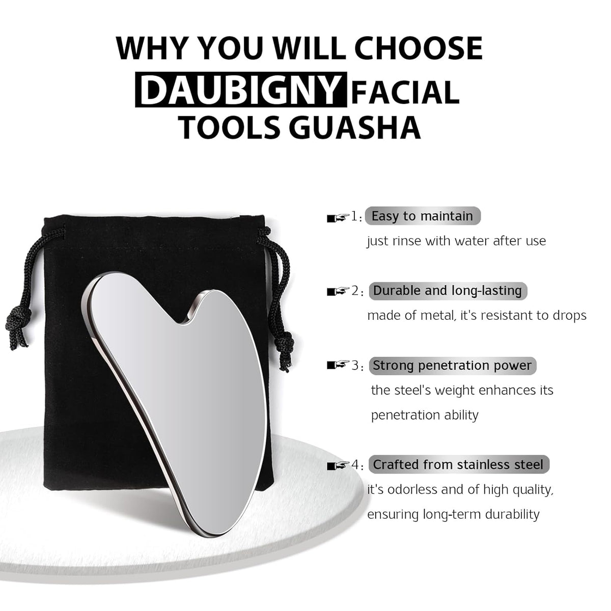 Daubigny Stainless Steel Gua Sha Facial Tools Guasha for Face Metal Gua Sha Tighten Skin Massage