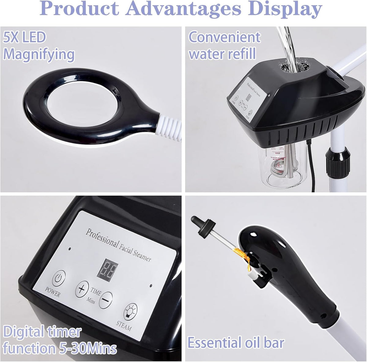 Professional Facial Steamer, 2 in 1 Facial Steamer with 5X Magnifying Lamp for Deep Cleansing and