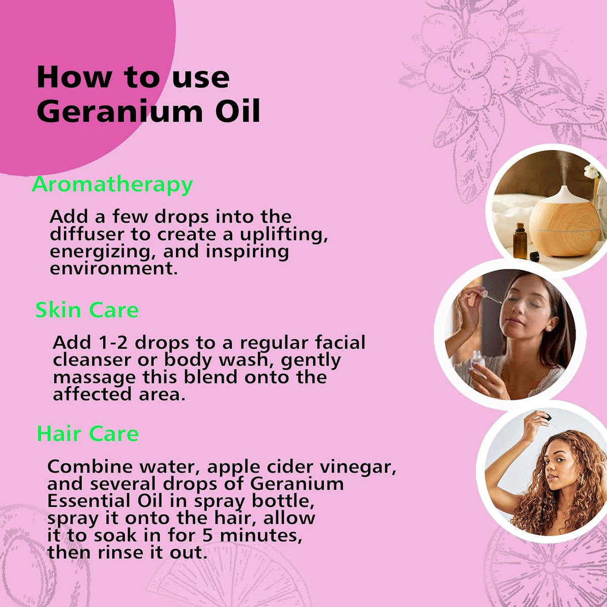 Geranium Essential Oil 1 Oz, 100% Pure Geranium Oil for Diffuser, Skin, Hair, Face, Soap & Candle