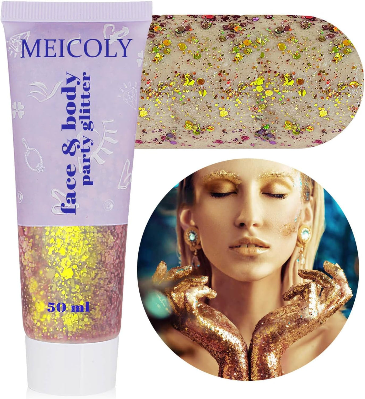 MEICOLY Chameleon Gold Body Glitter,Mardi Gras Outfit for Women,Color Changing Face Glitter,Chunky
