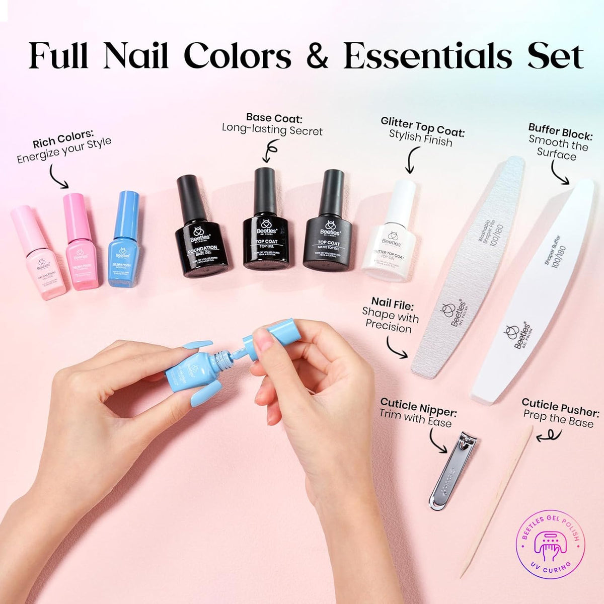 Beetles Gel Nail Polish Set – 36 Color Fall Yellow Brown Pink Red Gel Polish Kit with Base Coat