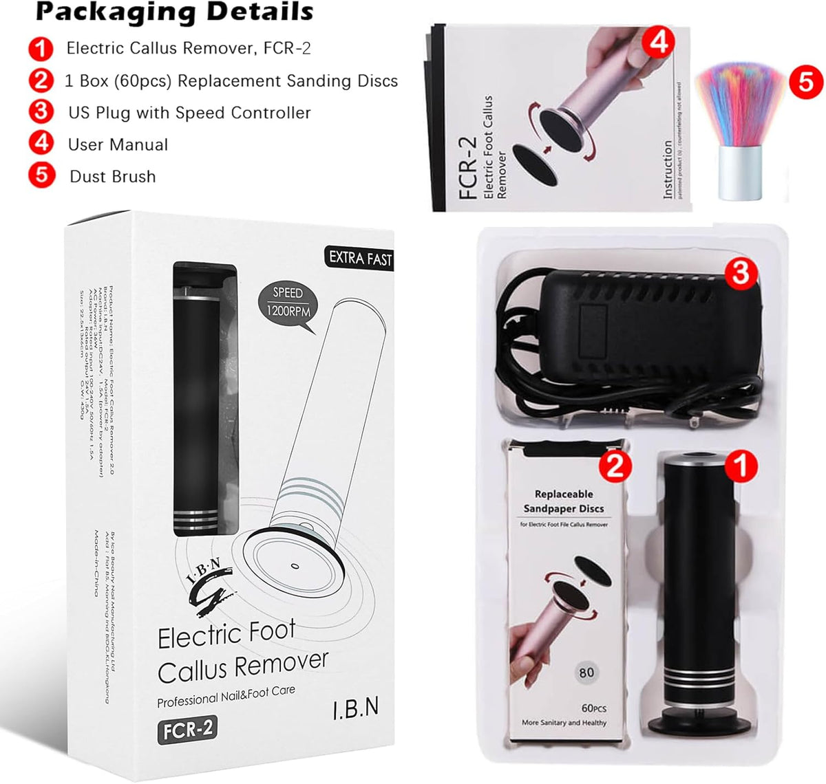 Upgraded Electric Callus Remover for Feet 1200RPM, Adjustable Speed Professional Electric Foot