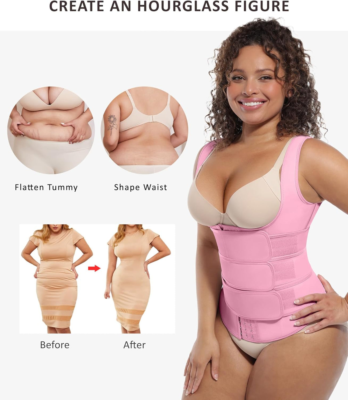 FeelinGirl Waist Trainer for Women Latex Waist Trainers Vest Plus Size Waist Cincher Corset 3 Belts