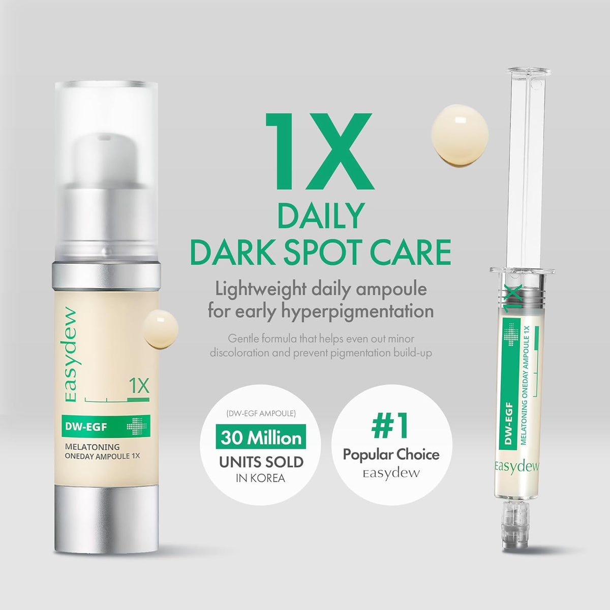 Easydew DW-EGF Melatoning Ampoule 1X - Hydrating Dark Spot Serum with Niacinamide & Glutathione for