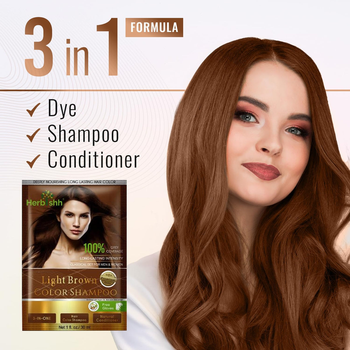 Herbishh Hair Color Shampoo for Gray Hair–Natural Hair Dye Shampoo with Argan Hair Mask–Travel