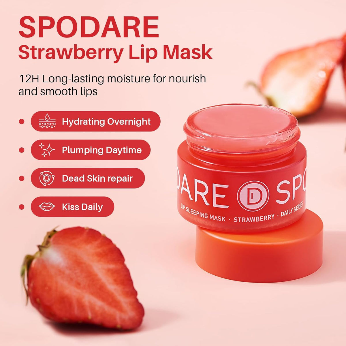 Sleeping Lip Mask Strawberry - Overnight Lip Treatment, Lip Care Hydration, Repair for Dry Cracked