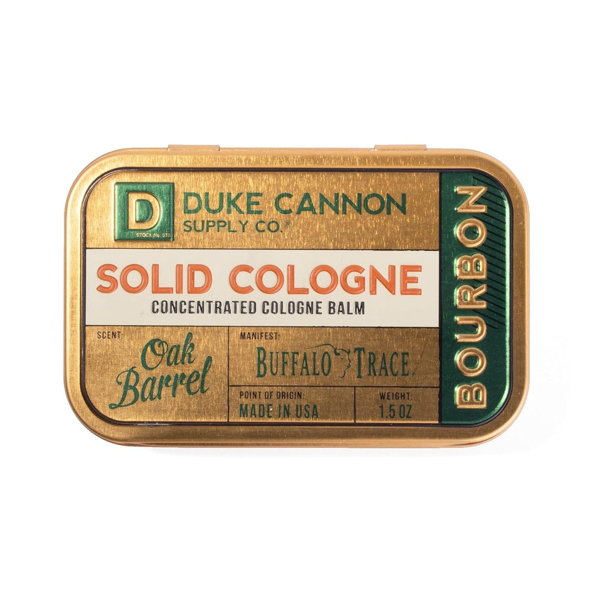 Duke Cannon Supply Co. Solid Cologne for Men Bourbon (Woodsy, Charred Oak Barrel Scent)