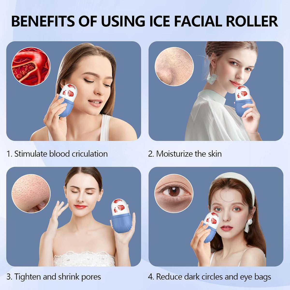 Ice Roller for Face and Eye, Silicone Ice Facial Roller Ice Holder, Face Ice Mold Skin Care, Face