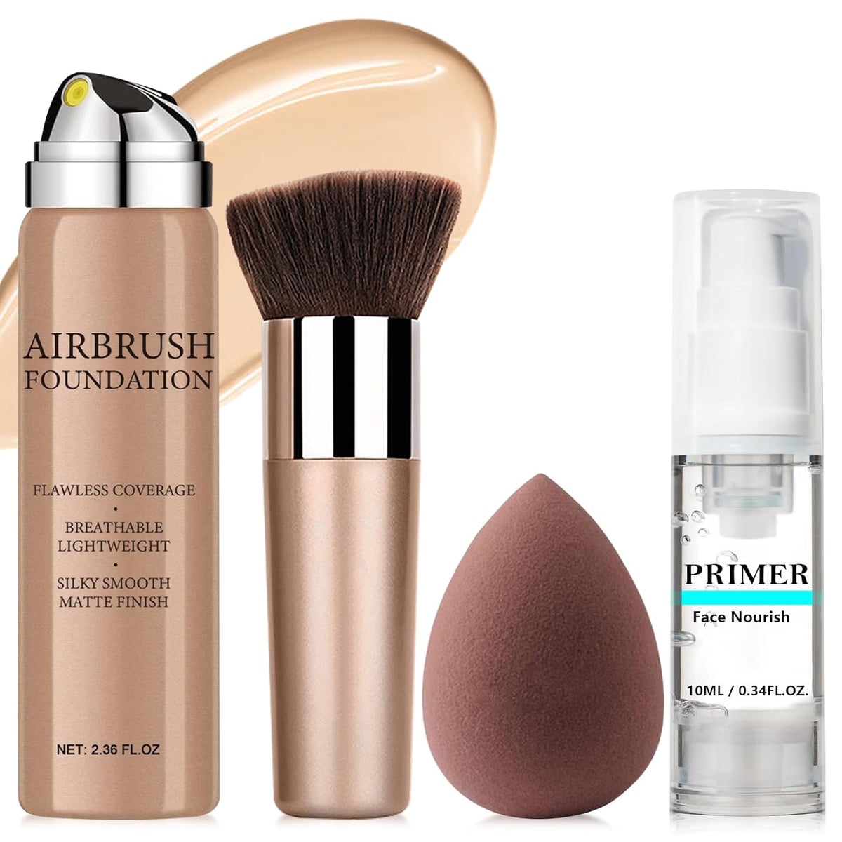AirBrush Foundation Spray With Primer and Brush, Silky Mist Foundation Spray Makeup, Full Coverage