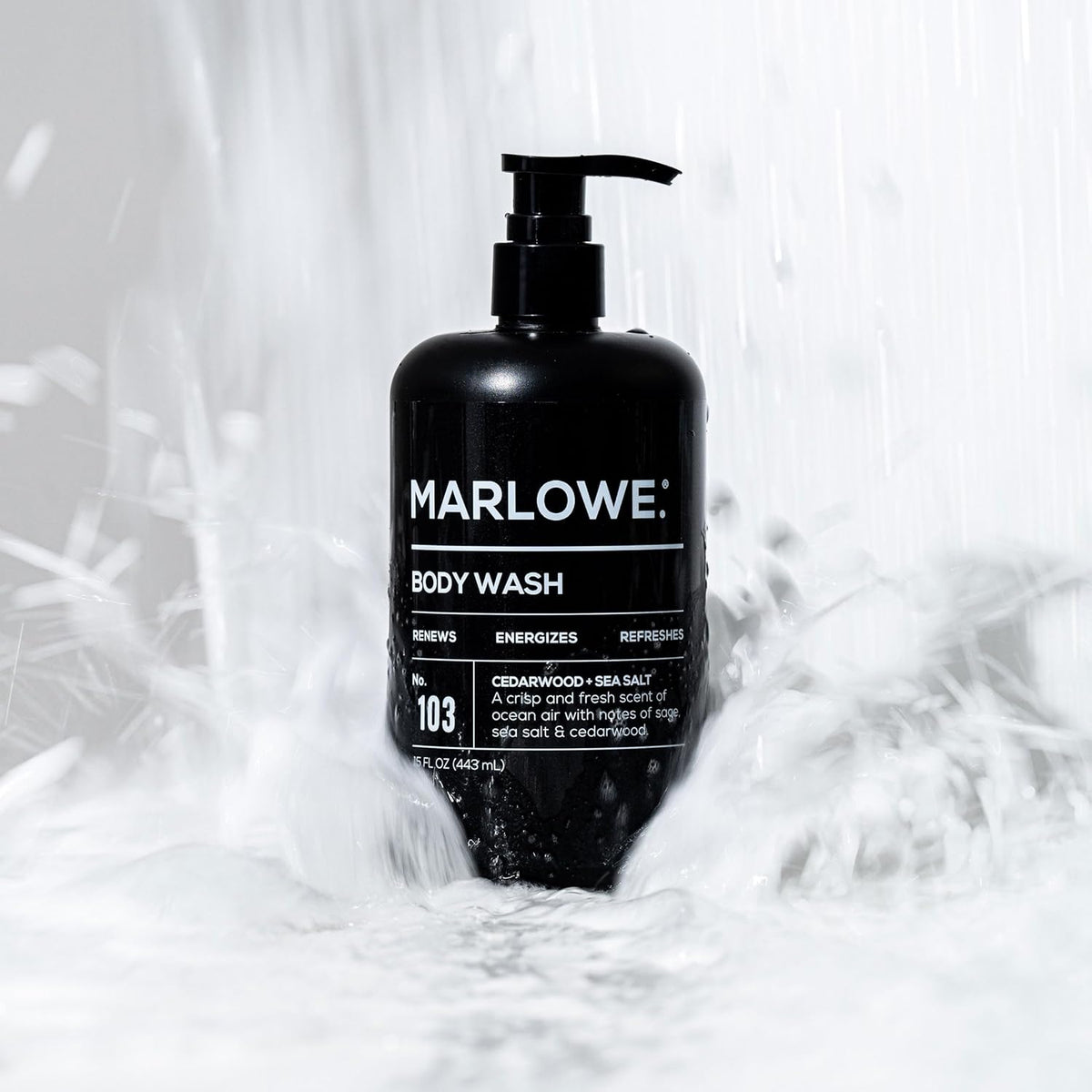 MARLOWE. No. 103 Body Wash 15 oz Pump, Cedarwood + Sea Salt, Energizing & Refreshing Shower Gel
