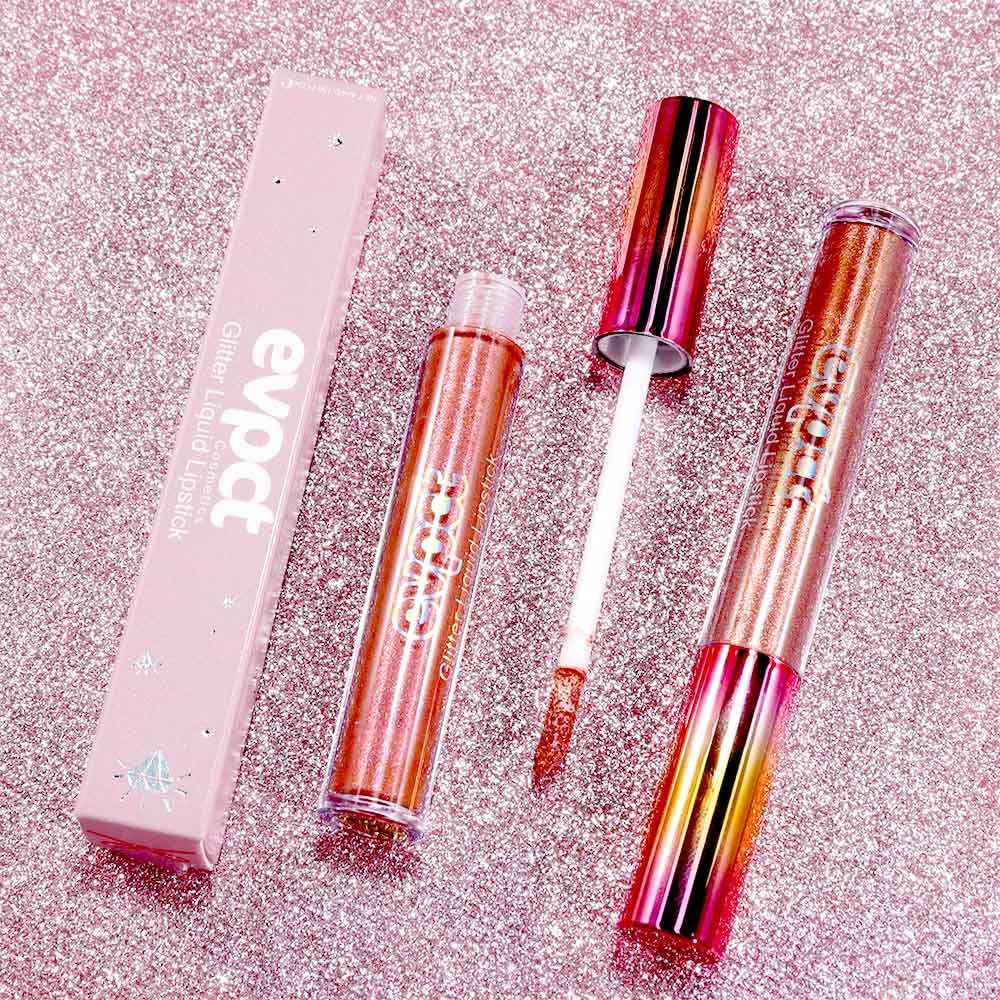 evpct 2Pcs Bronze Gold Nude Gold Matte to Glitter Liquid Lipstick Set for Women Long Lasting Glossy