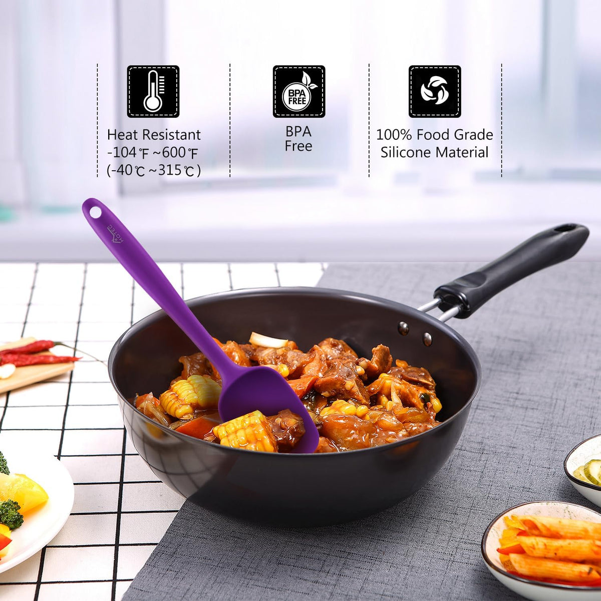 HOTEC 600℉ Heat Resistant BPA-Free Silicone Rubber Spatula Set for Baking, Cooking, and Mixing Non
