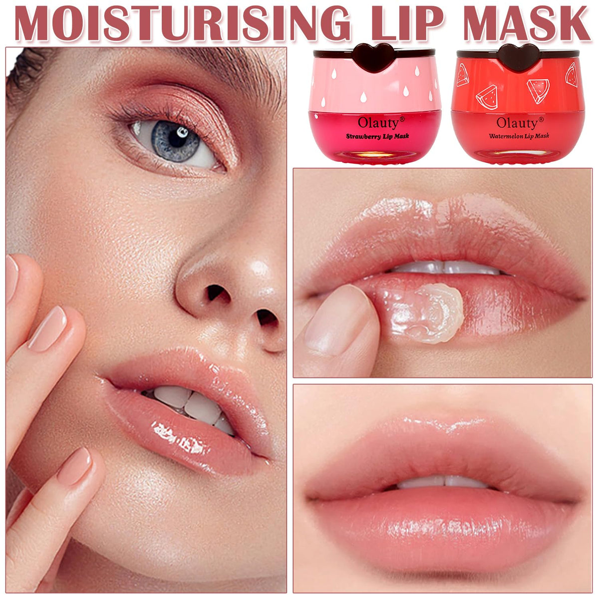 3 PCS Bee Lip Balm Lip Mask Honey Pot,Strawberry&Honey&Watermelon Lip Sleeping Mask,Hydrating
