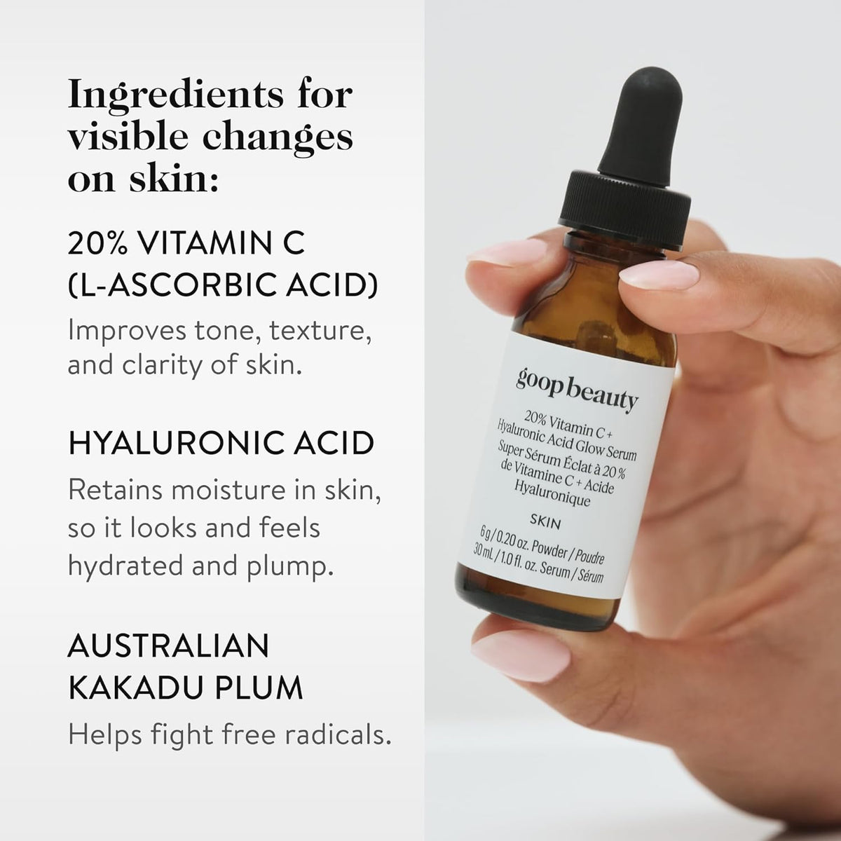 goop Beauty 20% Vitamin C + Hyaluronic Acid Serum | Improves Tone, Texture, & Hydration |