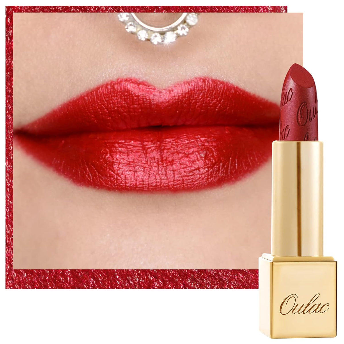 Oulac Red Lipstick Christmas Gifts for Women - Metallic 3D Shine Lightweight Hydrating Formula