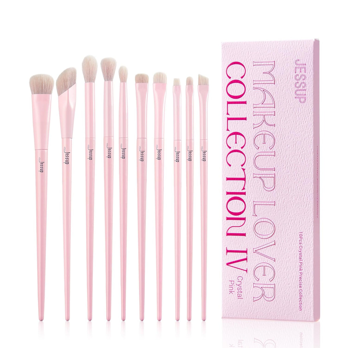 Jessup Eyeshadow Brush Set 10Pcs Pink Eye Makeup Brushes Concealer Brush Premium Synthetic Eye
