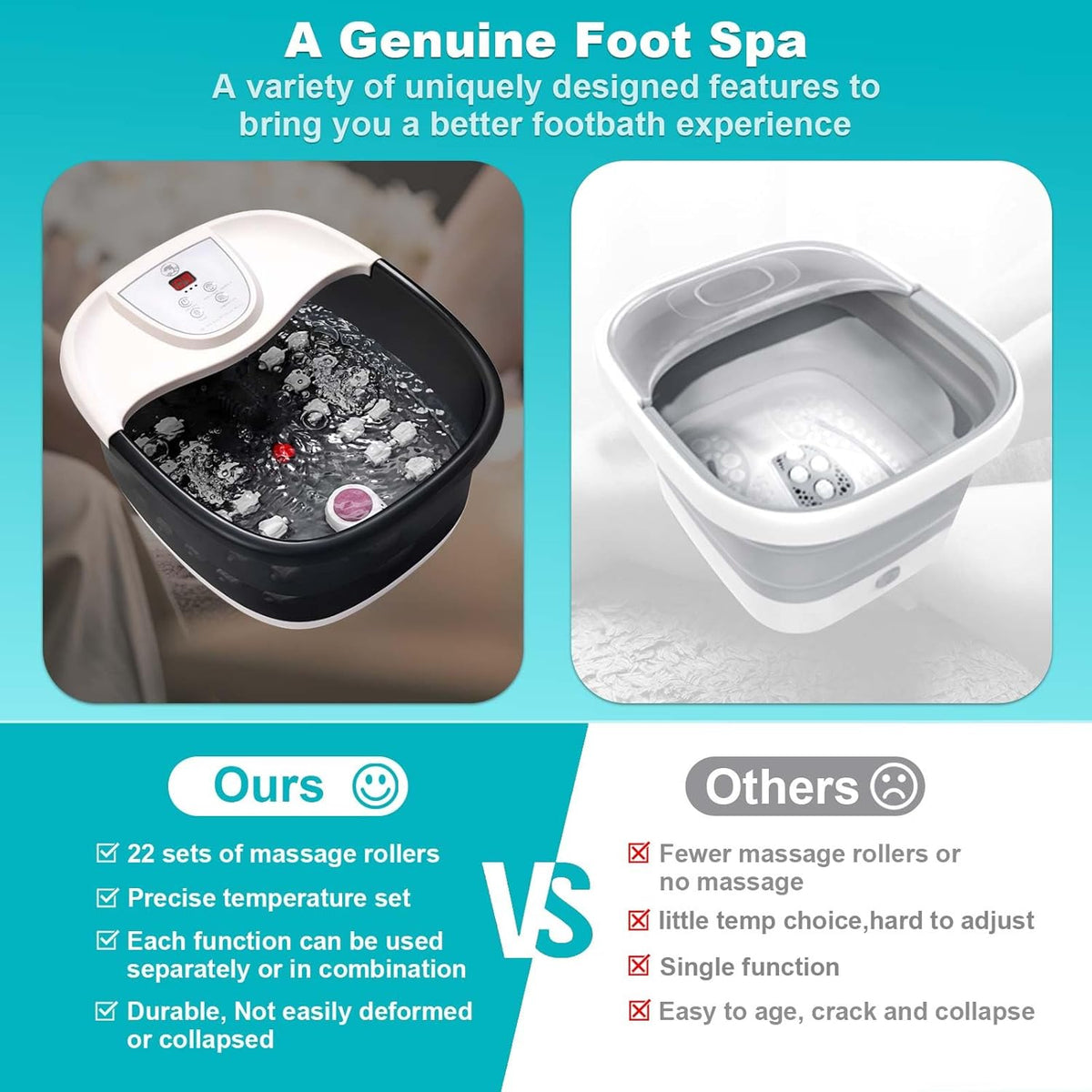 Foot Spa Bath Massager with Heat [2025 Upgraded], Jets, Vibration, Adjustable Temp, Bubbles, Epsom