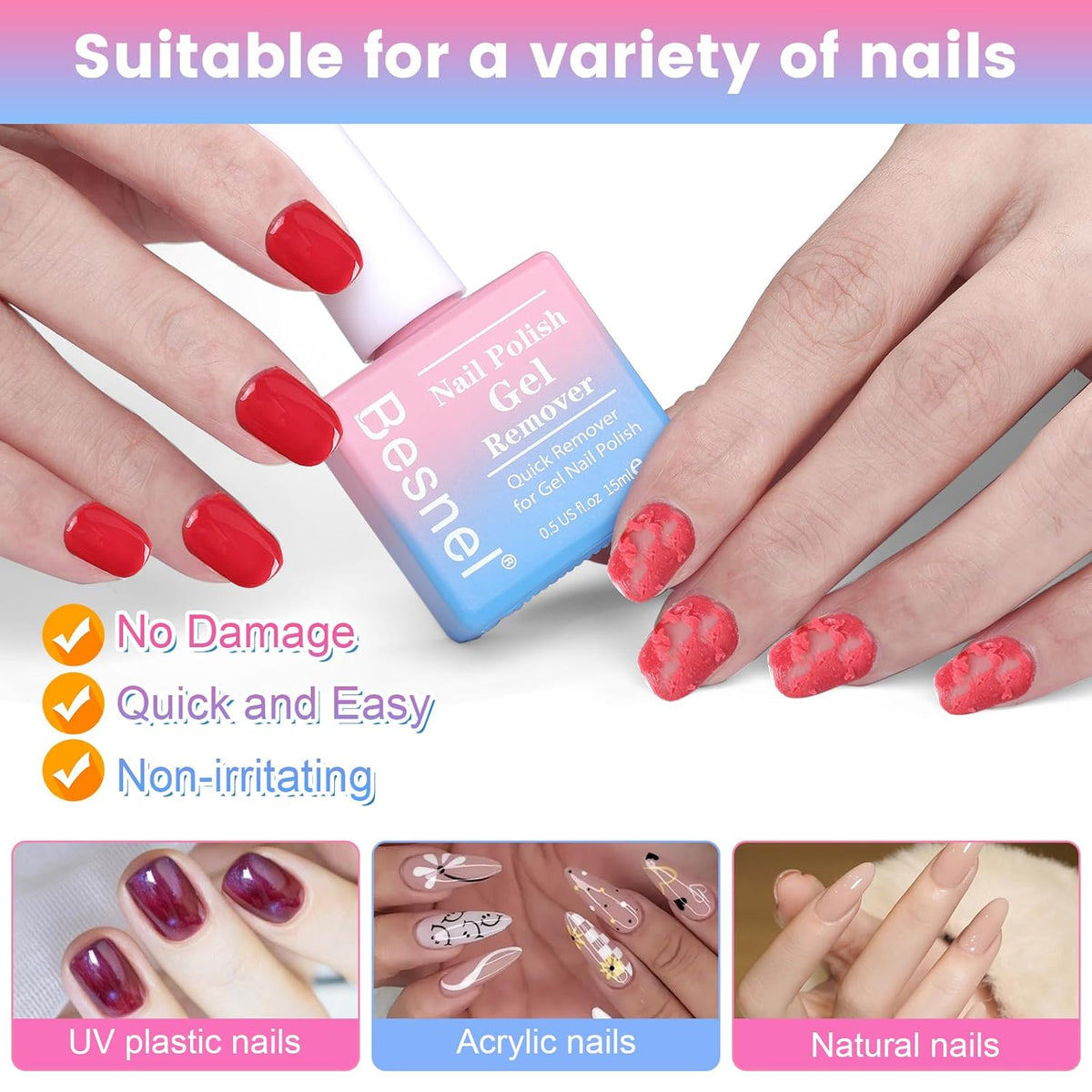 Gel Nail Polish Remover, Professional Gel Polish Remover for Nails Non-Irritating Easily & Quickly