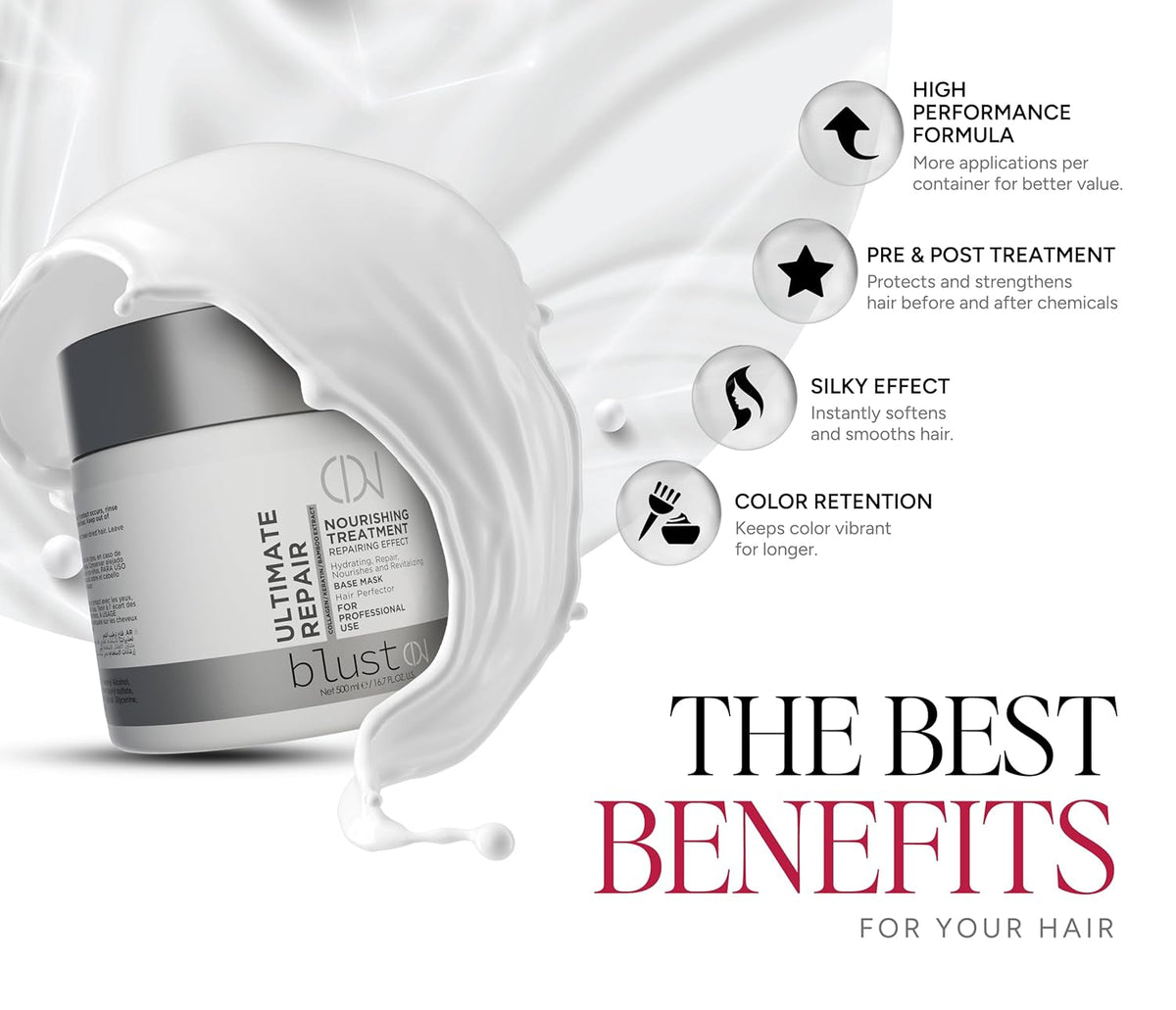 Ultimate Repair Mask with Collagen & Keratin for Damaged Hair - Hydration Deep Treatment for Dry