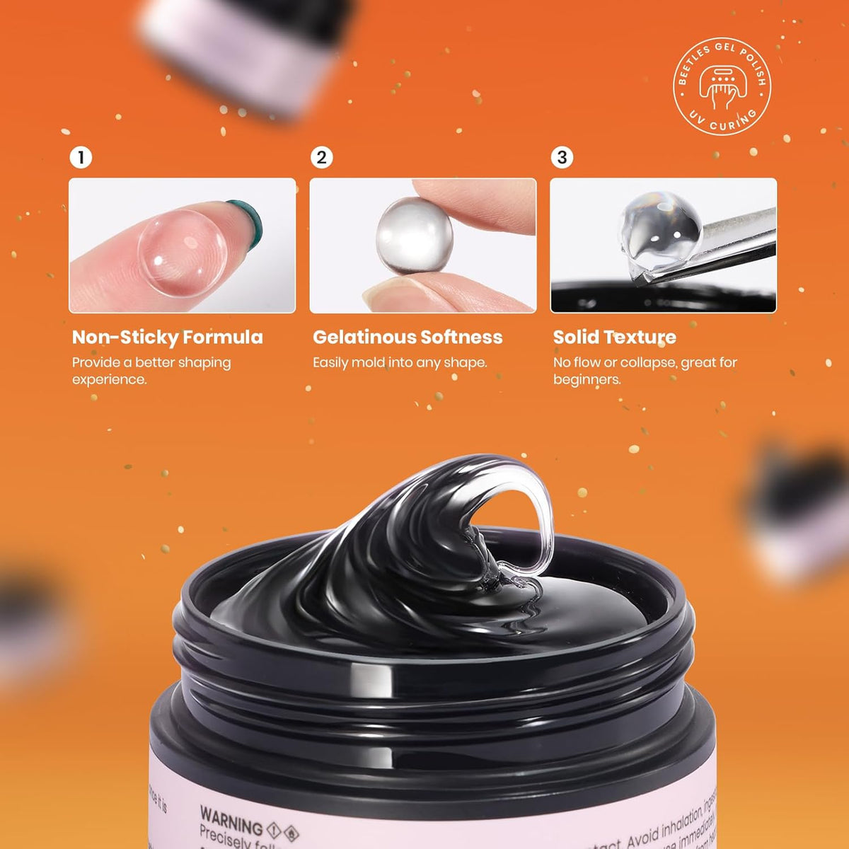 Beetles Solid Builder Nail Gel, 1.06 oz Clear 3D Gel Nail Art Non-Sticky Sculpting Gel, Hard Gel