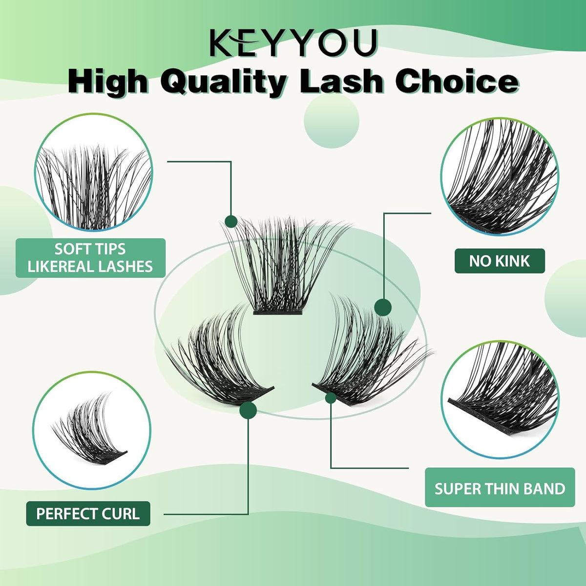 Lash Clusters 96pcs Individual Lashes Y04 D Curl 16mm Eyelash Clusters KEYYOU Volume Wispy Lash