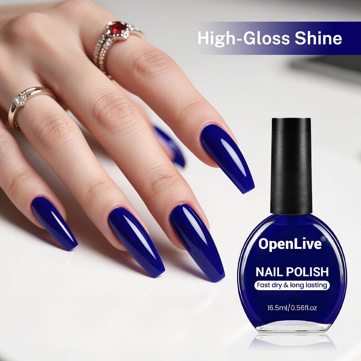 16.5ml Dark Blue Nail Polish Large Volume Quick Dry Nail Polish, Long Lasting Shine, Fingernail