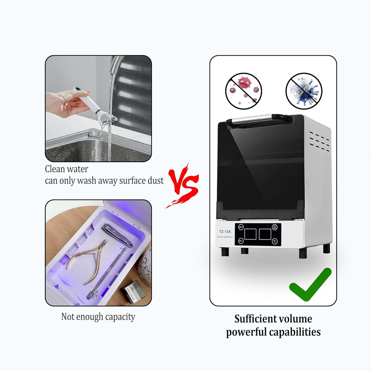 Nail Tool cleaning cabinet, Large capacity Stainless Steel cleaning, with Drying Function