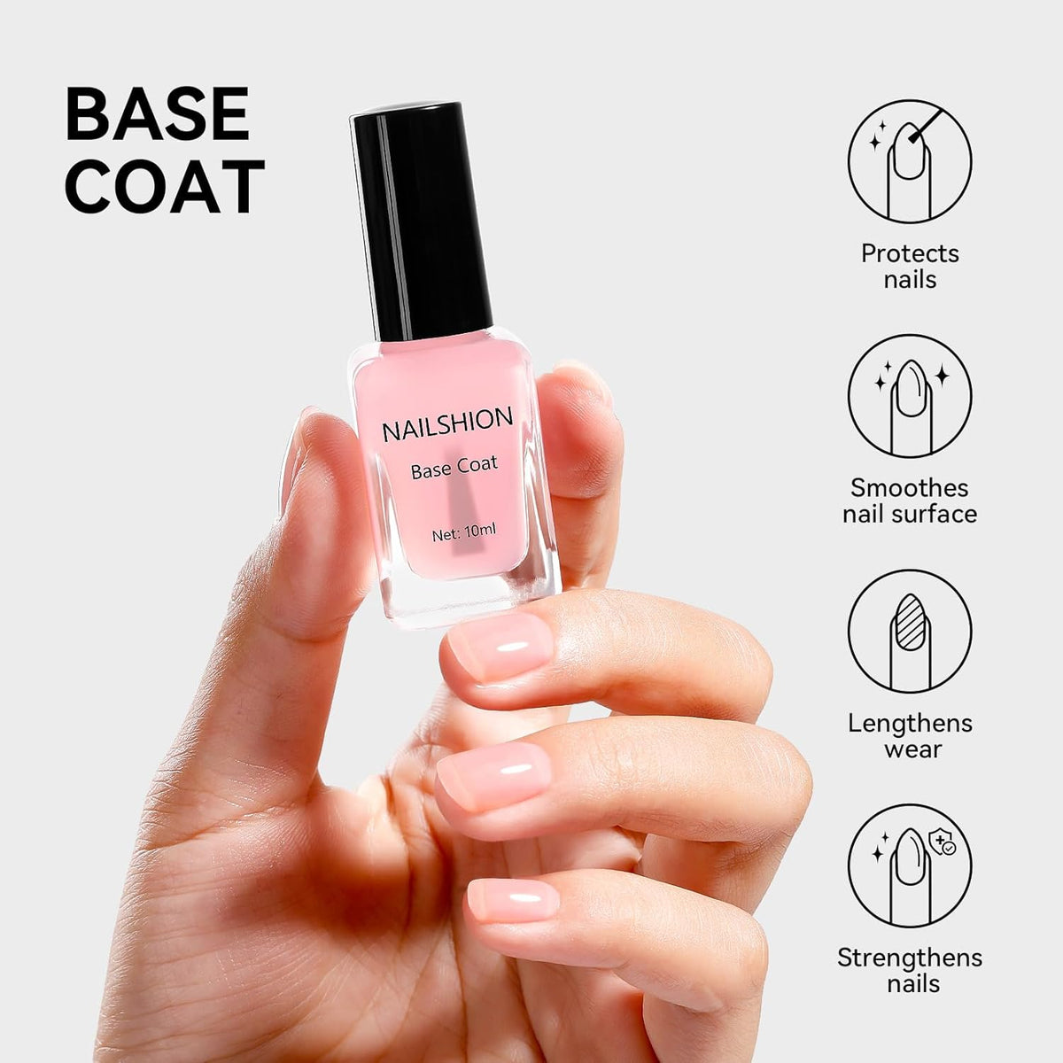 Clear Pink Base Top Coat Clear Nail Polish, Sheer Pink Base Ridge Filler Strengthening Anti Chip