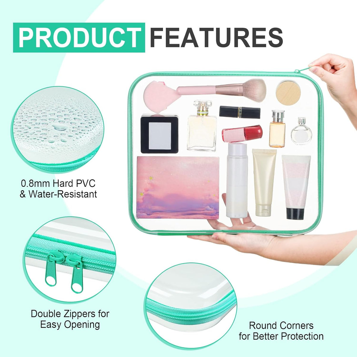 Sanwuta 6 Pcs Clear Hard Zipper Case Pencil Pouches Hard Plastic Zipper Pouches Makeup Bag
