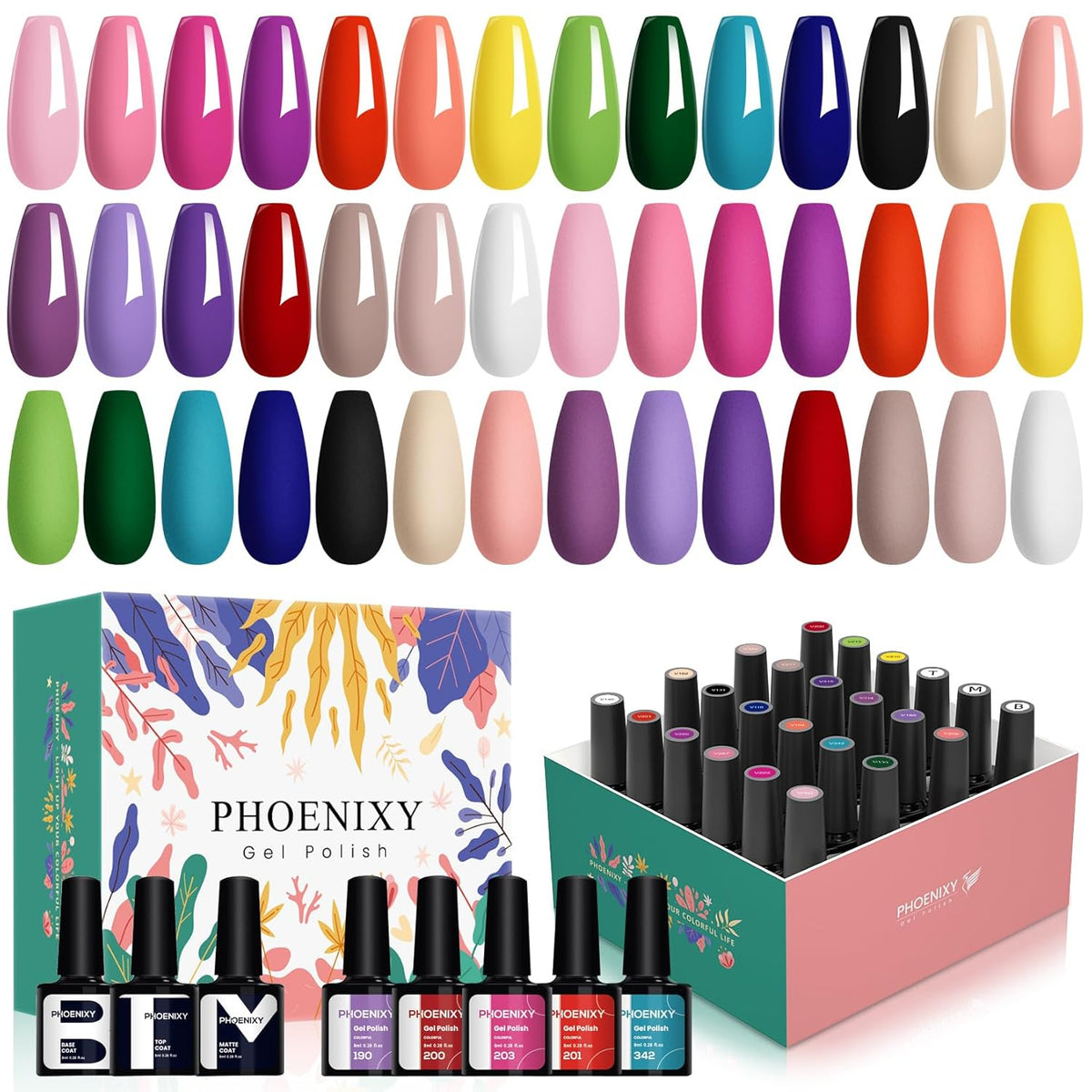 phoenixy 24 PCS Gel Nail Polish, Purple Colors Gel Nail Polish Set Nail Polish Set with Base Glossy