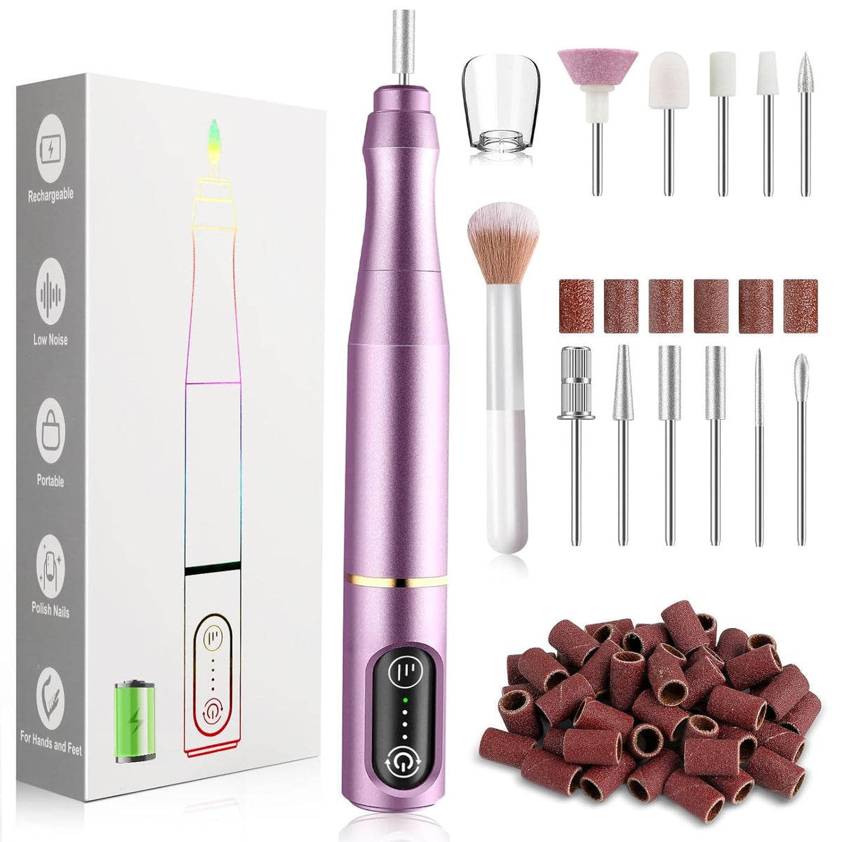 Cordless Nail Drill Electric Nail File Kit Rechargeable Professional Efile Nail Set, Portable