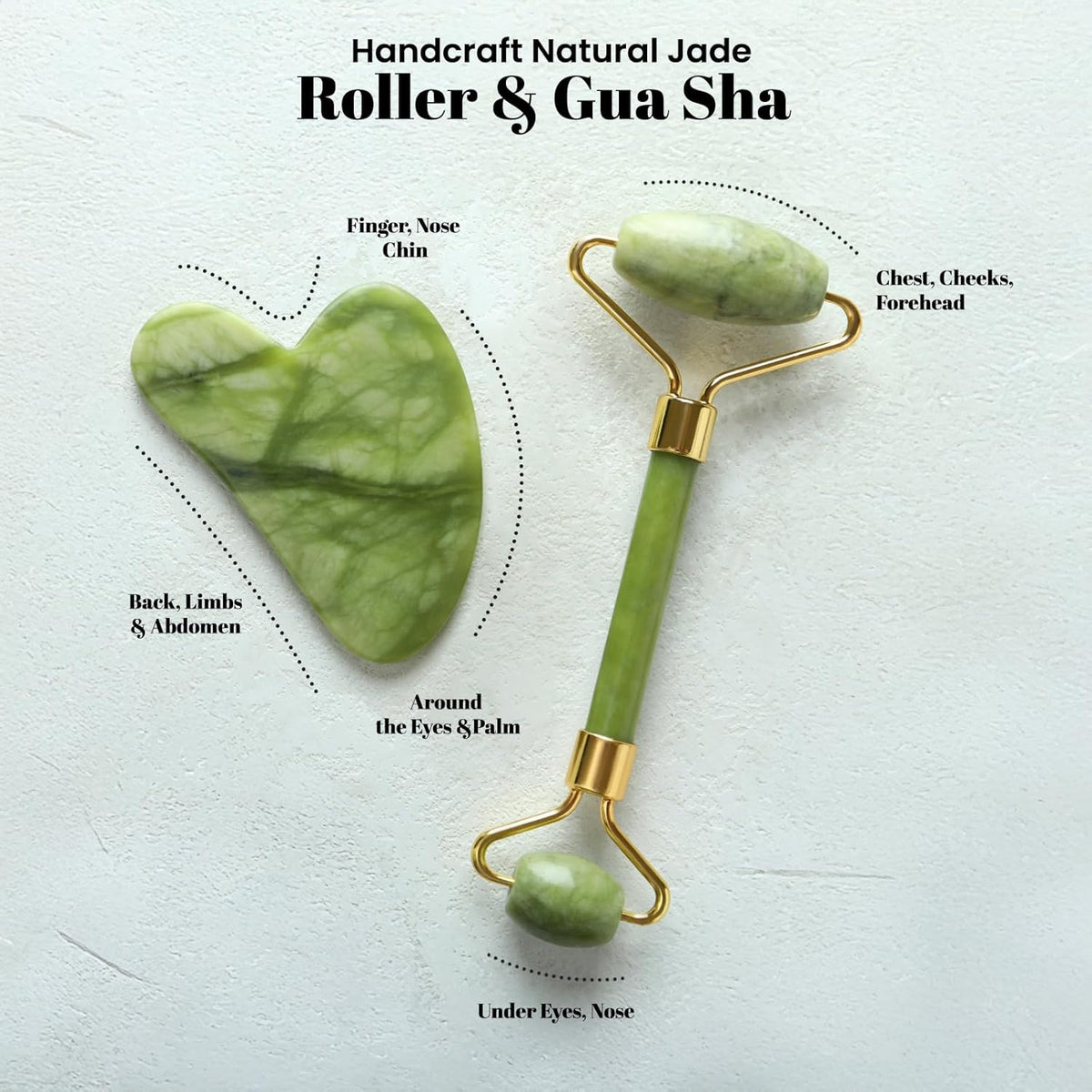 Gua Sha Facial Tools & Jade Roller by ROSELYNBOUTIQUE Original Face Massager for Puffiness