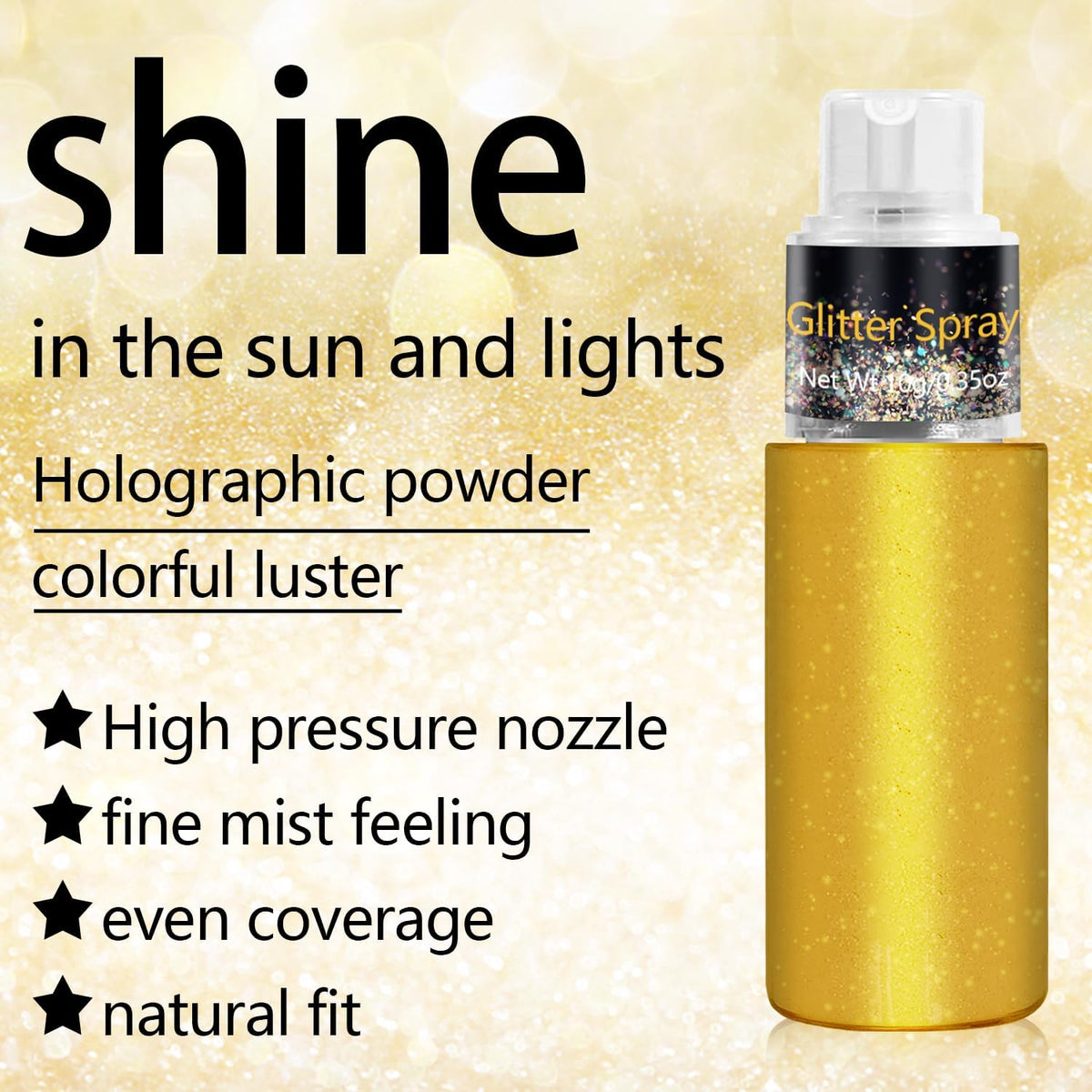 Hair and Body Glitter Spray, Holographic Glitter Highlighter Powder, Face Body Clothes Shiny