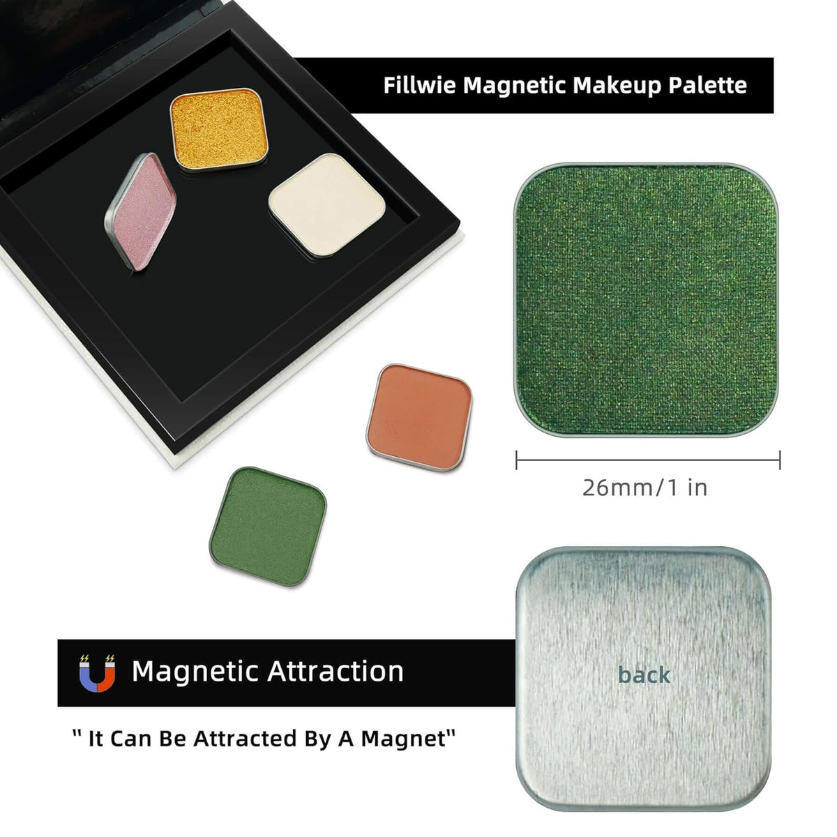 Magnetic Single-Color Metallic Flash Eyeshadow with Pan, Spring and Summer Green Eyeshadow Refill
