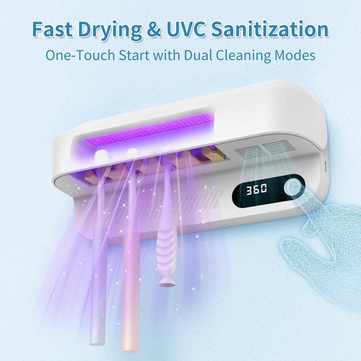UV Toothbrush Sanitizer and Holder, Wall-Mounted Electric Toothbrush Cleaner with Air Drying &