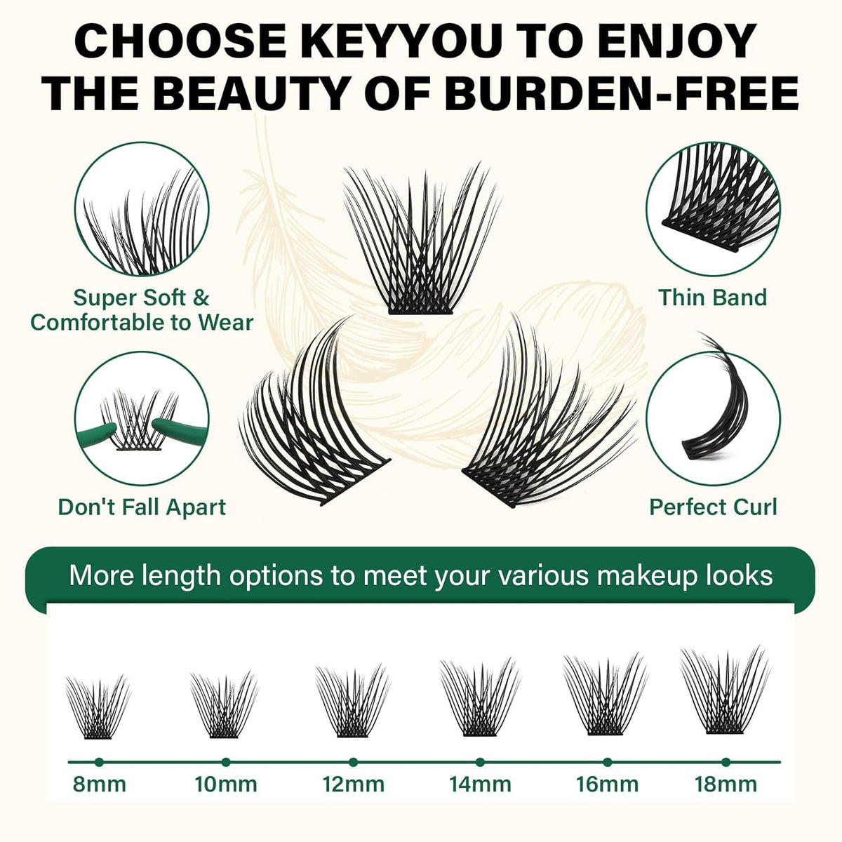 Lash Clusters 144pcs Individual Lashes D Curl 12mm Eyelash Clusters KEYYOU Air Touch Cluster Lashes