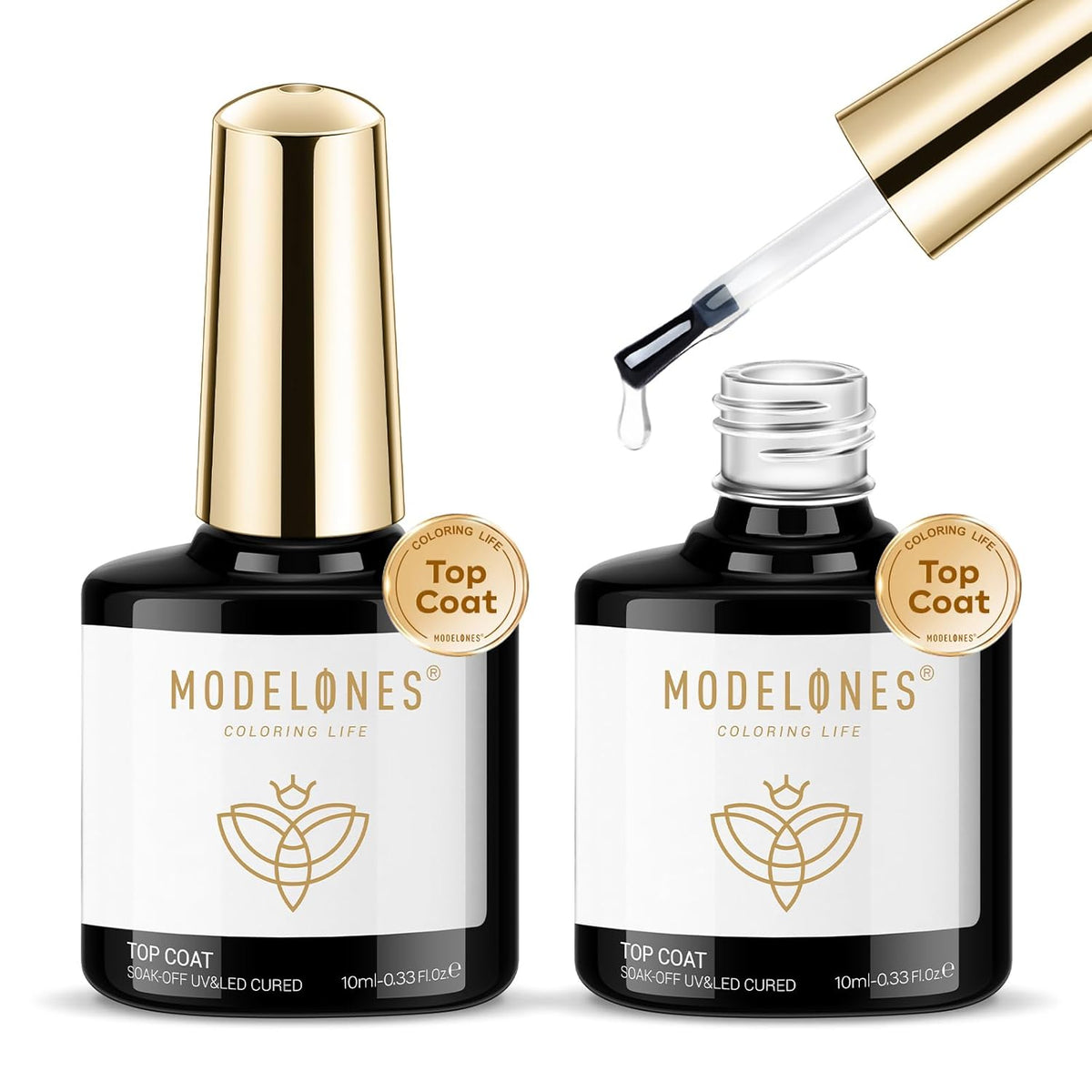modelones Gel Top Coat, 2Pcs Clear Glossy Finish No Wipe Top Coat Summer Gel Nail Polish, Acrylic
