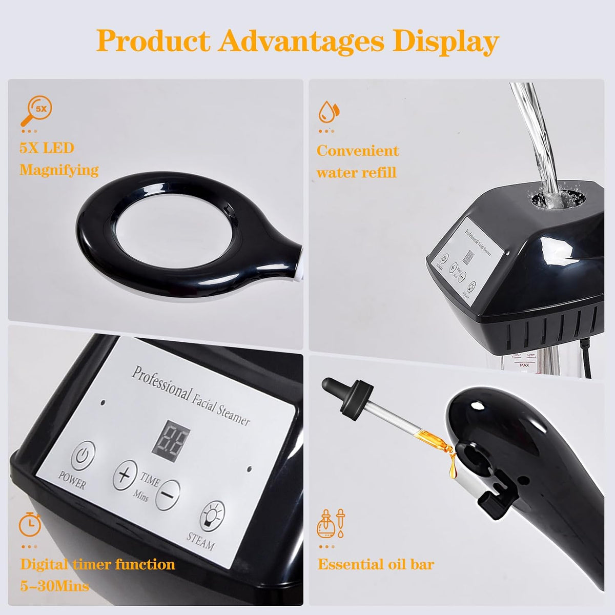 Professional Facial Steamer, 2 in 1 Ozone Facial Steamer with 5X Magnifying Lamp, face Steamer