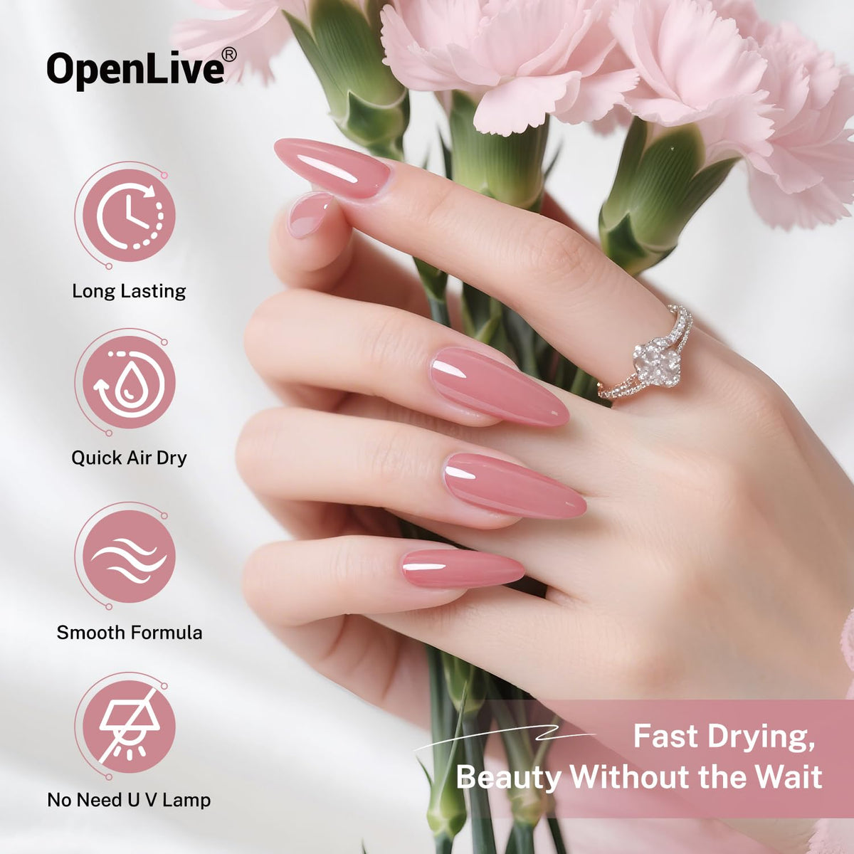 16.5ml Dusty Rose Nail Polish Large Volume Quick Drying Light Pink Nail Polish, Fast Drying and