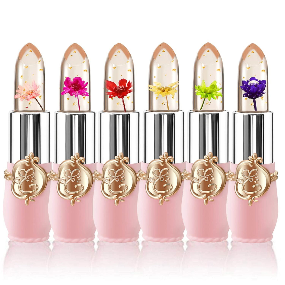 6 Pcs/Set Flower Jelly Lipstick Set Temperature Change Moisturizer Long Lasting Nutritious Balm