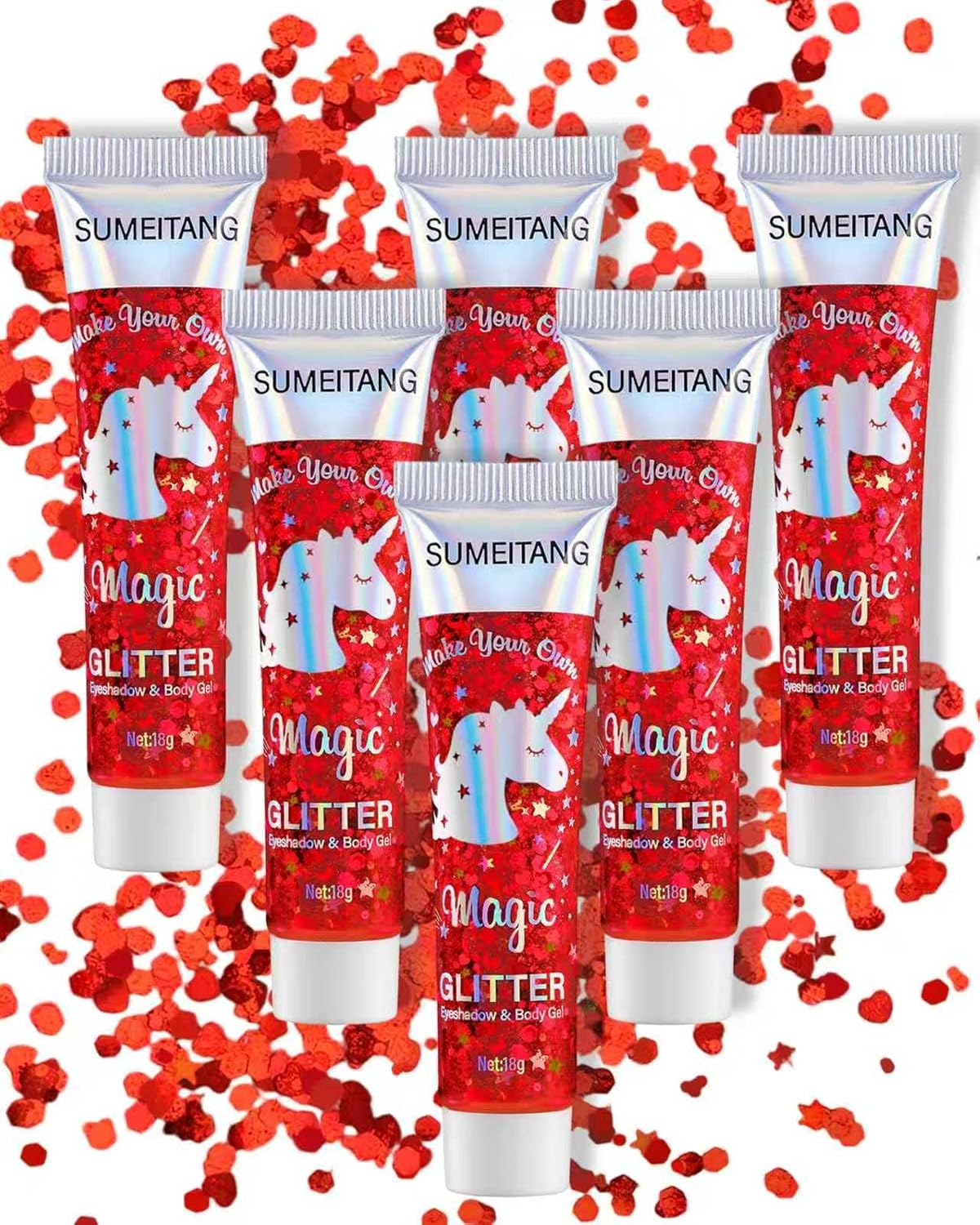 6PCS Red Face Body Glitter Gel，Holographic Chunky Sequins Body Glitter Paint for Party Singer
