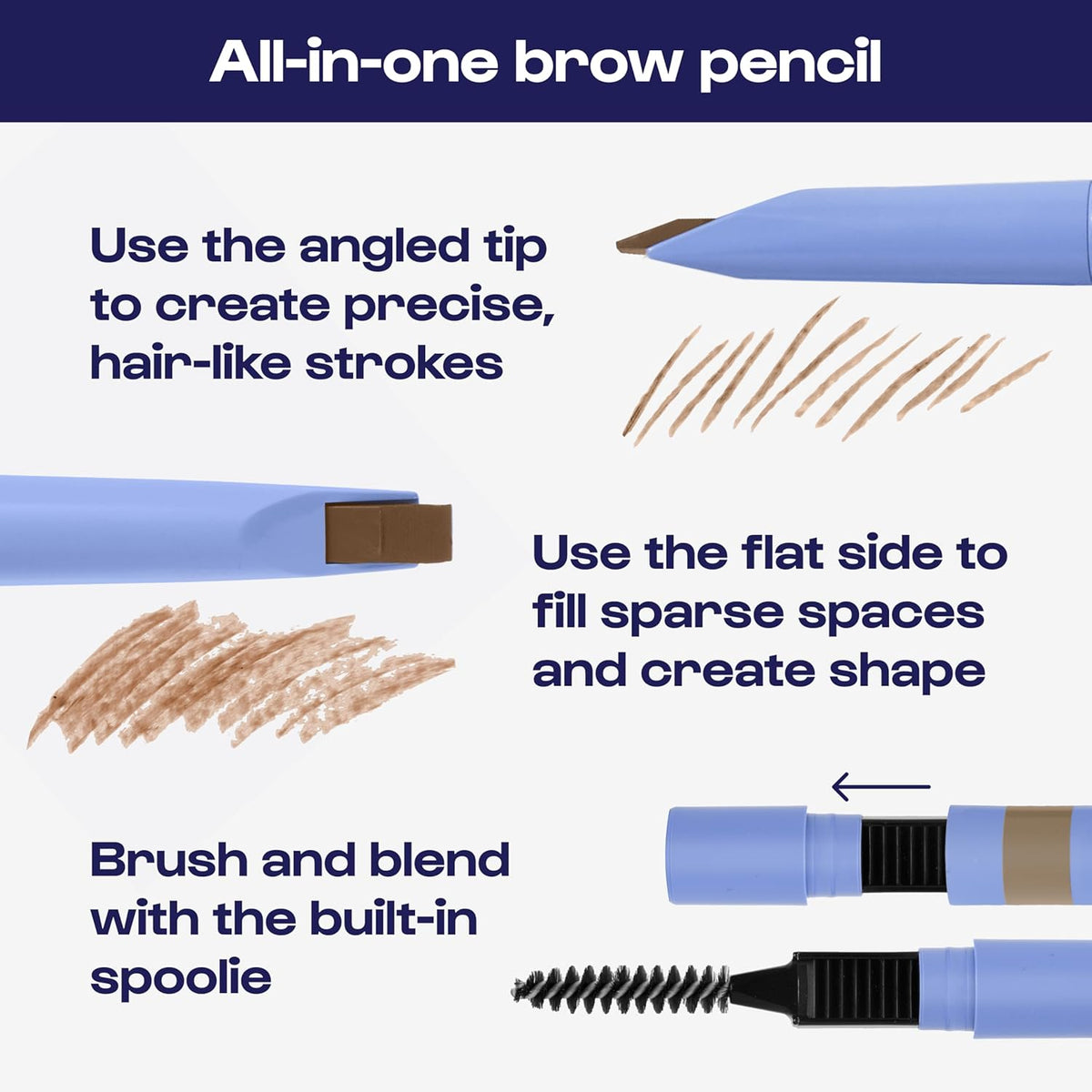 ALLEYOOP Swift Eyebrow All-In-1 Brow Definer with Built-In Sharpener & Spoolie Brush, Water &